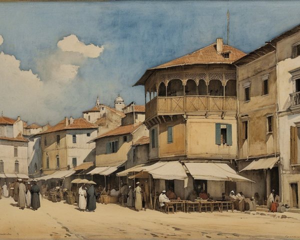 Quaint Market Scene in Sunlit Town Square