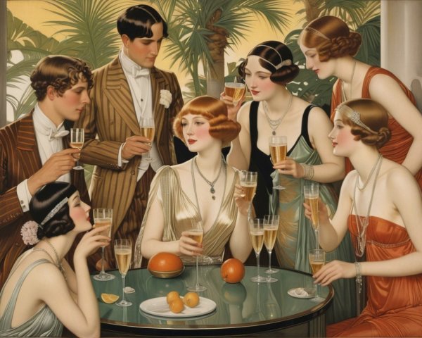 1920s Glamorous Gathering in Tropical Setting