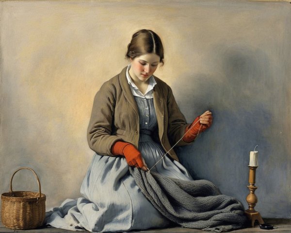 Young woman knitting in a serene indoor setting