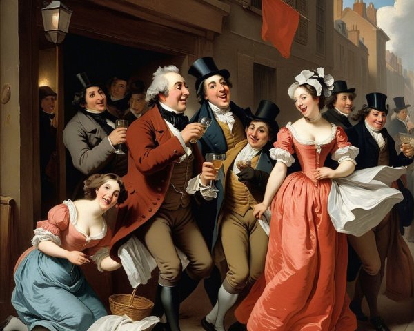 18th-Century Street Celebration with Festive Attire