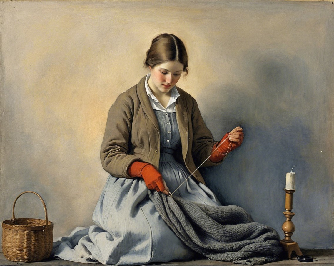 Young woman knitting in a serene indoor setting
