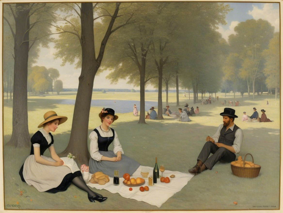 Serene Picnic Scene in a Lush Park Setting