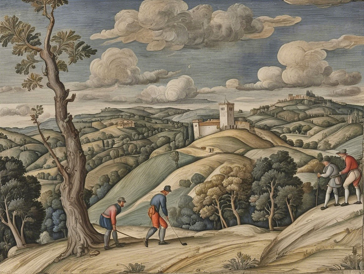 Serene Countryside Scene with Agricultural Figures