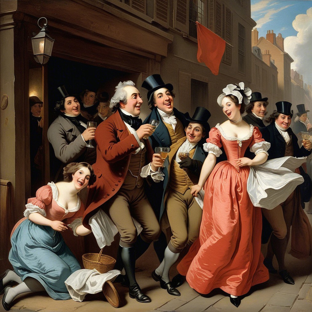18th-Century Street Celebration with Festive Attire