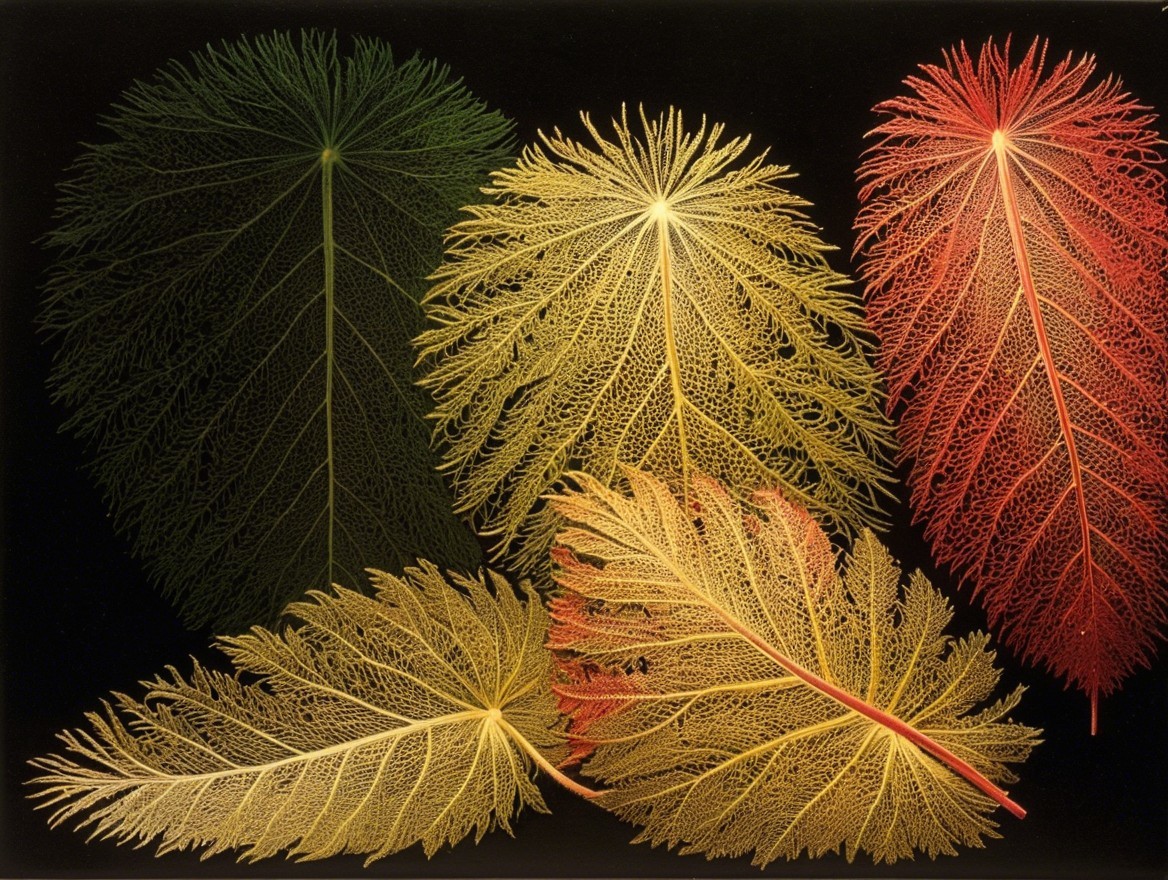 Intricate Leaves in Vibrant Colors on Dark Background