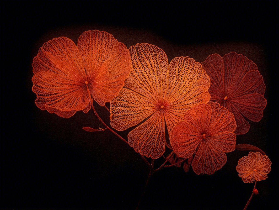 Vibrant Orange Flowers on Black Background with Texture