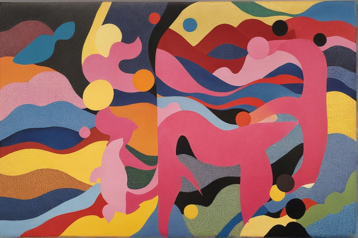 Vibrant Abstract Composition with Dynamic Shapes