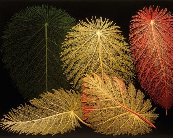 Intricate Leaves in Vibrant Colors on Dark Background