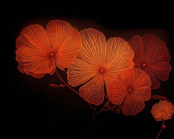 Vibrant Orange Flowers on Black Background with Texture