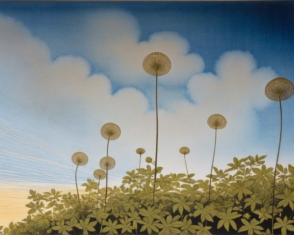 Serene Landscape with Flowers and Blue Sky