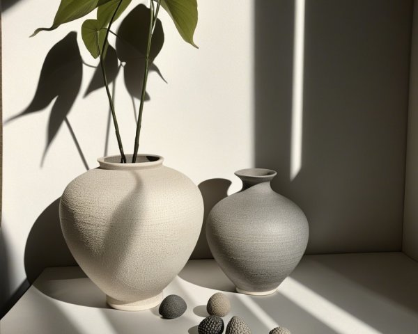 Stylish Ceramic Vases with Green Leaf and Decor Spheres