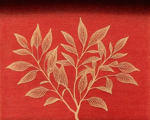 Vibrant Red Background with Golden Leaf Design