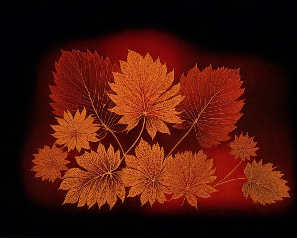 Intricate Gold and Copper Leaves on Red Background