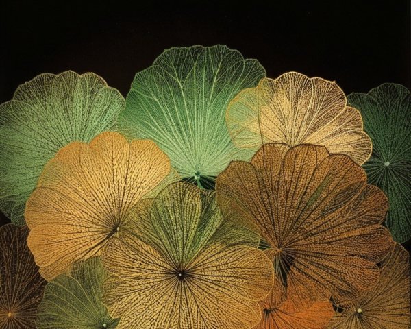 Intricate Leaf Design in Green, Gold, and Orange