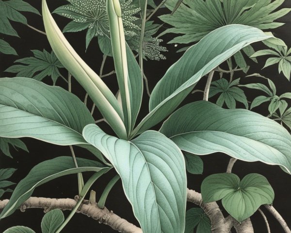 Tropical Plant Arrangement with Dark Background