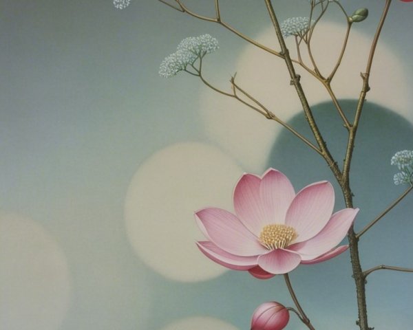 Serene Flowering Lotus Plant with Pink Petals and Bokeh