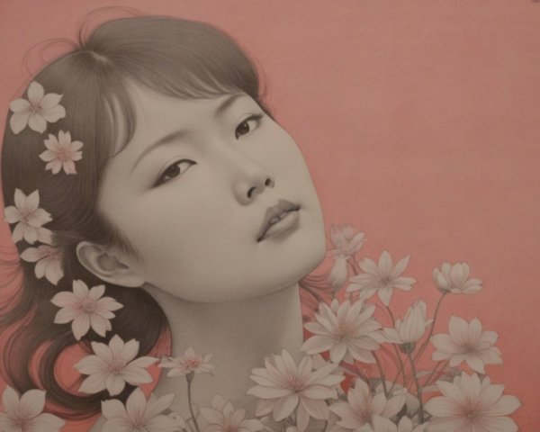 Serene Portrait of a Woman with Delicate Flowers