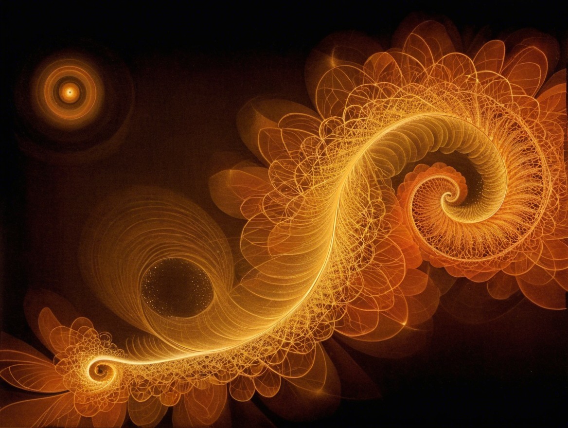 Fractal Design with Spirals in Orange and Gold Tones
