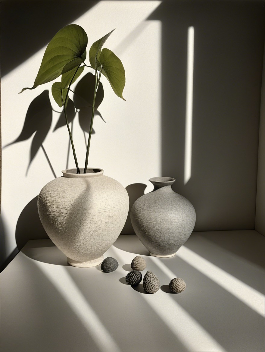 Stylish Ceramic Vases with Green Leaf and Decor Spheres