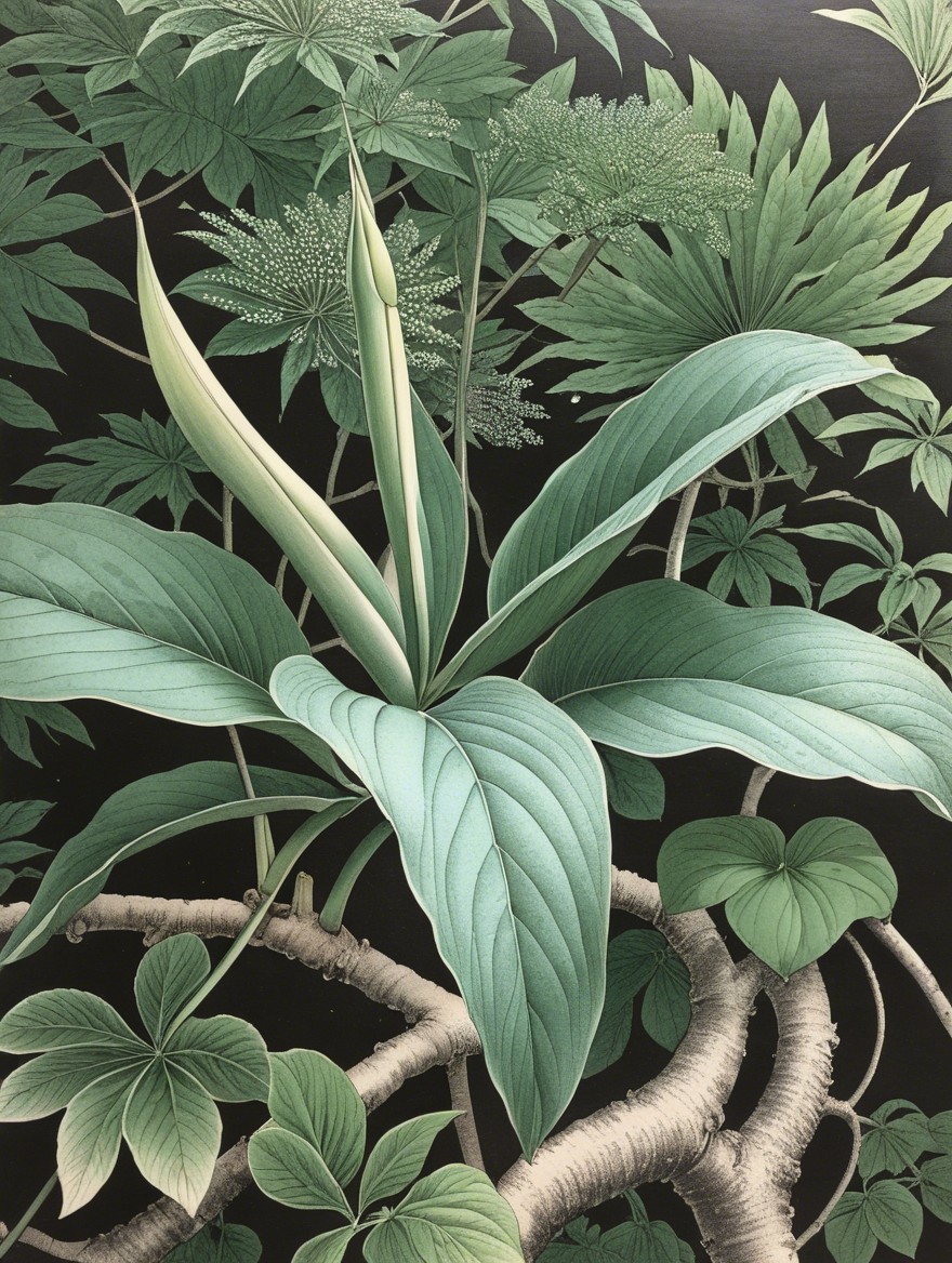Tropical Plant Arrangement with Dark Background