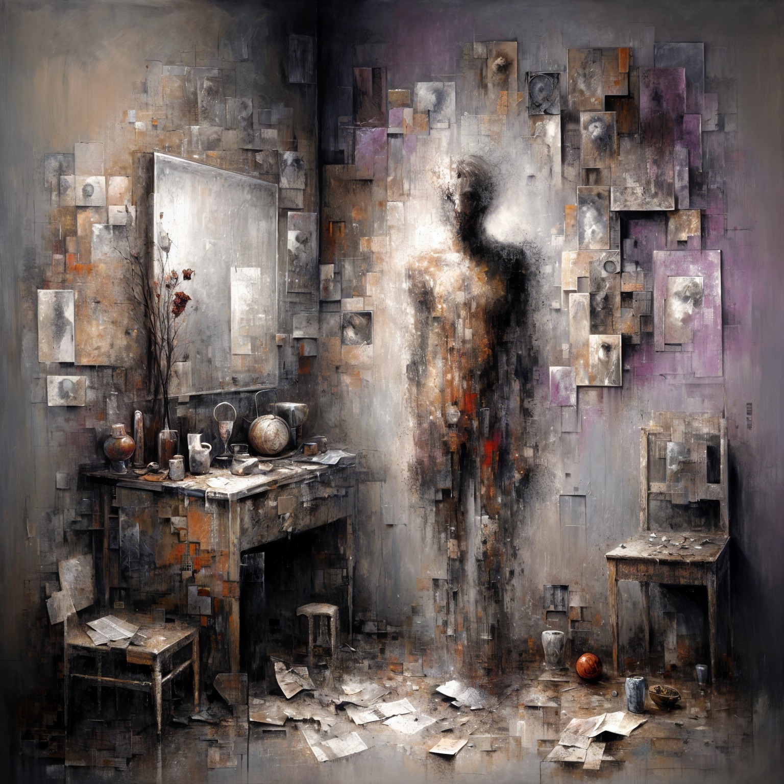 Surreal Abstract Room with Fragmented Photographs