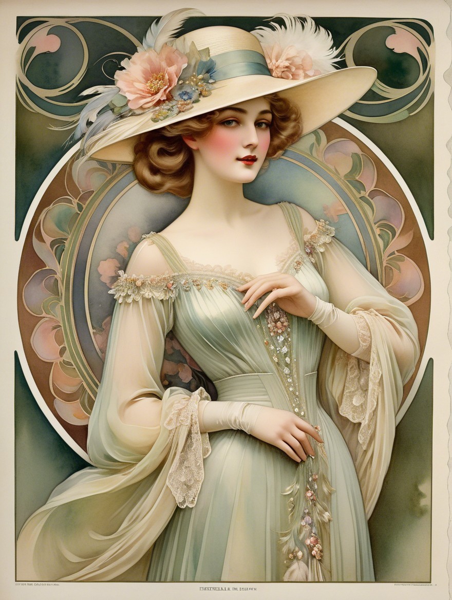 Elegant woman in pastel gown with floral details