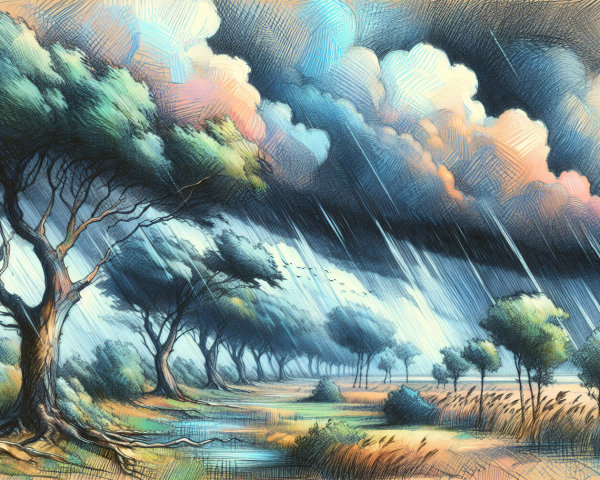 Dramatic Landscape with Stormy Skies and Stream
