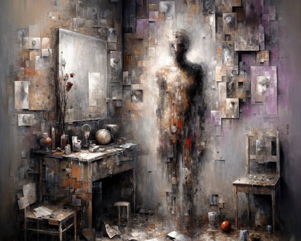 Surreal Abstract Room with Fragmented Photographs