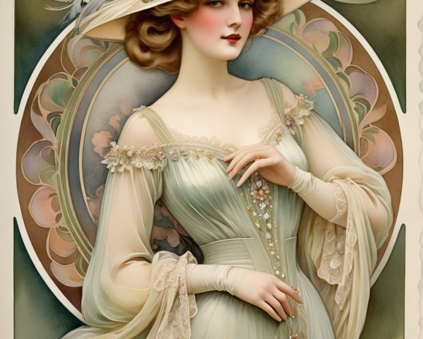 Elegant woman in pastel gown with floral details