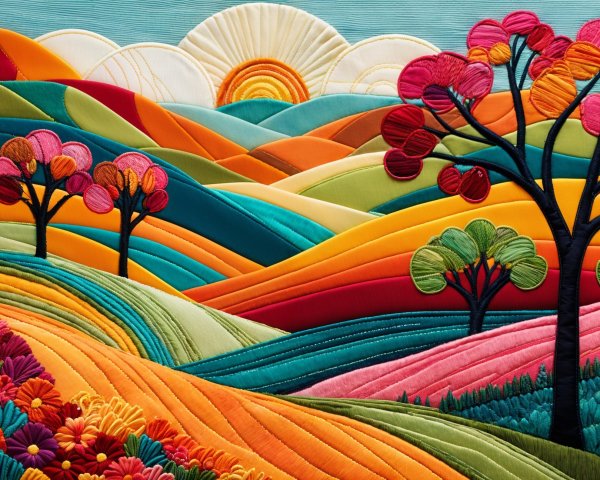 Vibrant Landscape with Colorful Hills and Trees
