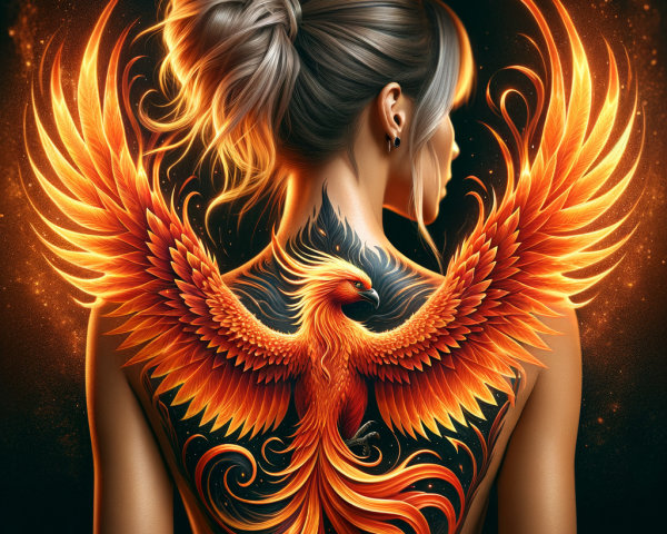 Detailed Phoenix Tattoo on Woman's Back