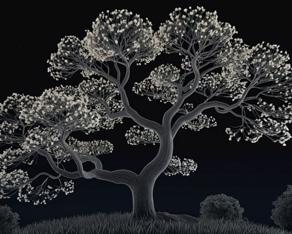 Stylized Tree with Intricate Branches and Flowers