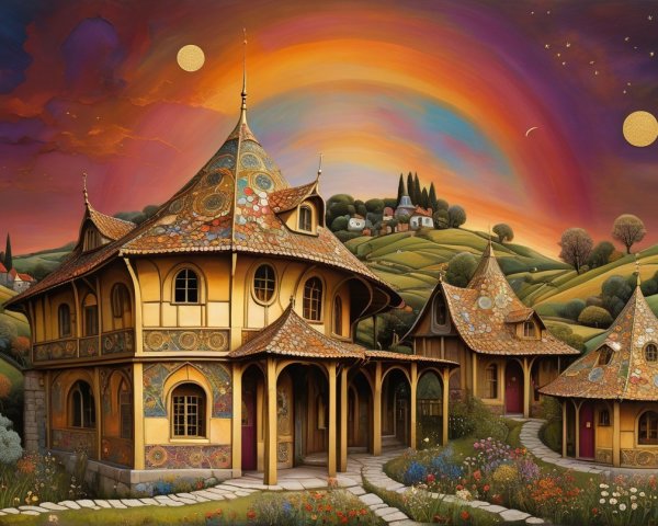 Charming Multi-Turreted House with Vibrant Mosaics
