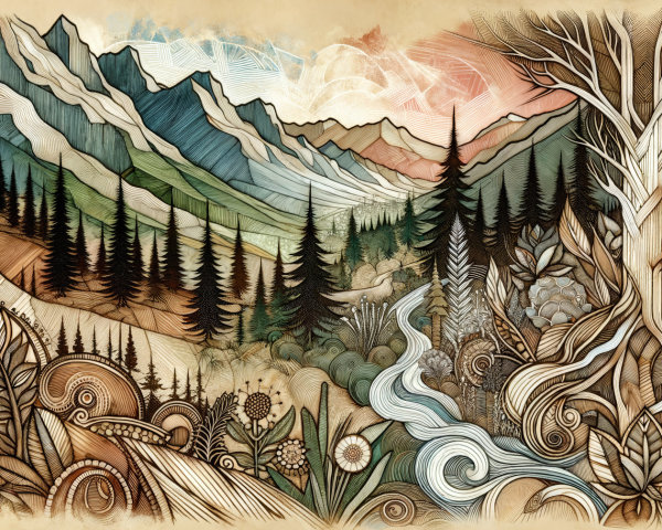 Serene Landscape with Mountains and Winding River