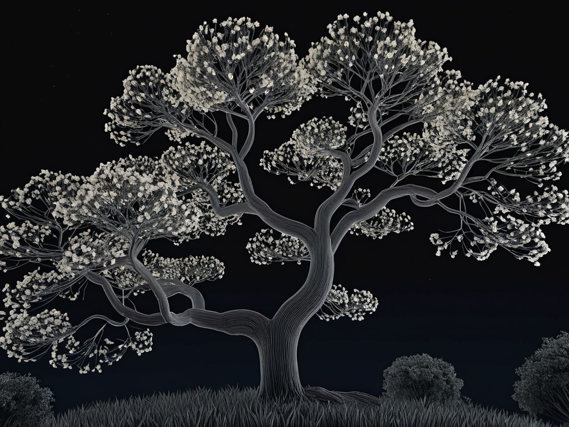 Stylized Tree with Intricate Branches and Flowers