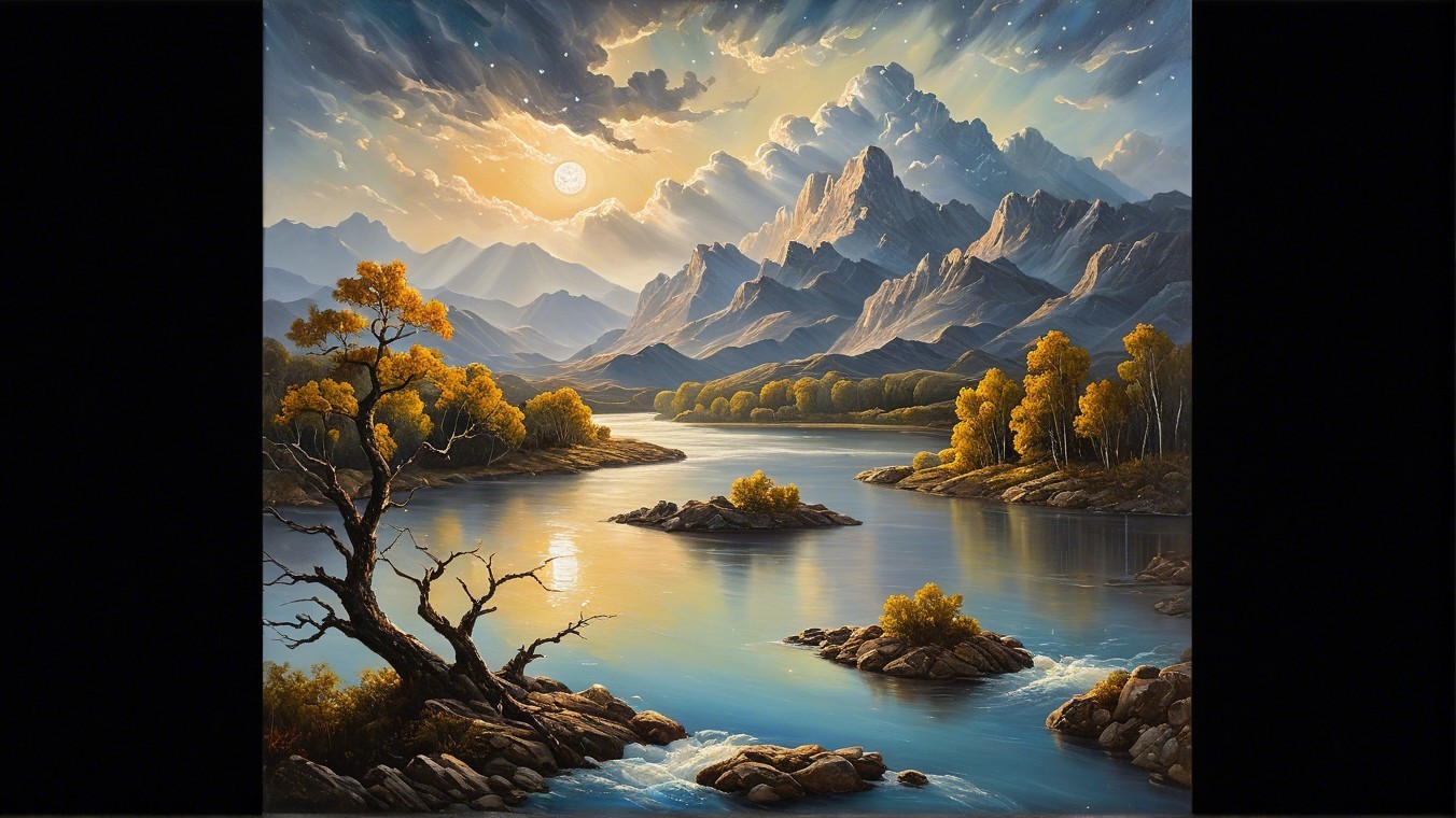 Serene Landscape with Mountains and Twilight Sky