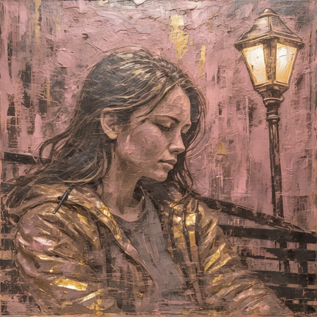 Textured Portrait of Young Woman in Golden Jacket