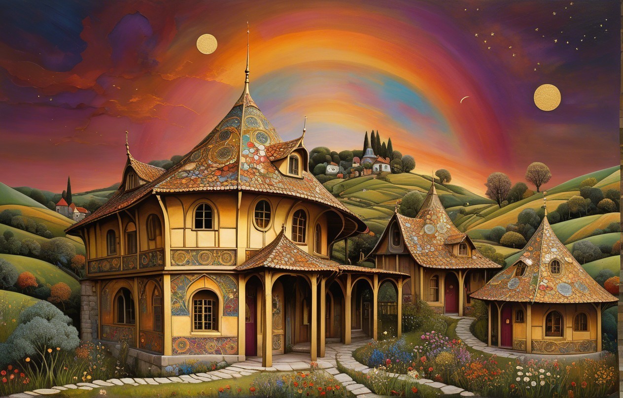 Charming Multi-Turreted House with Vibrant Mosaics