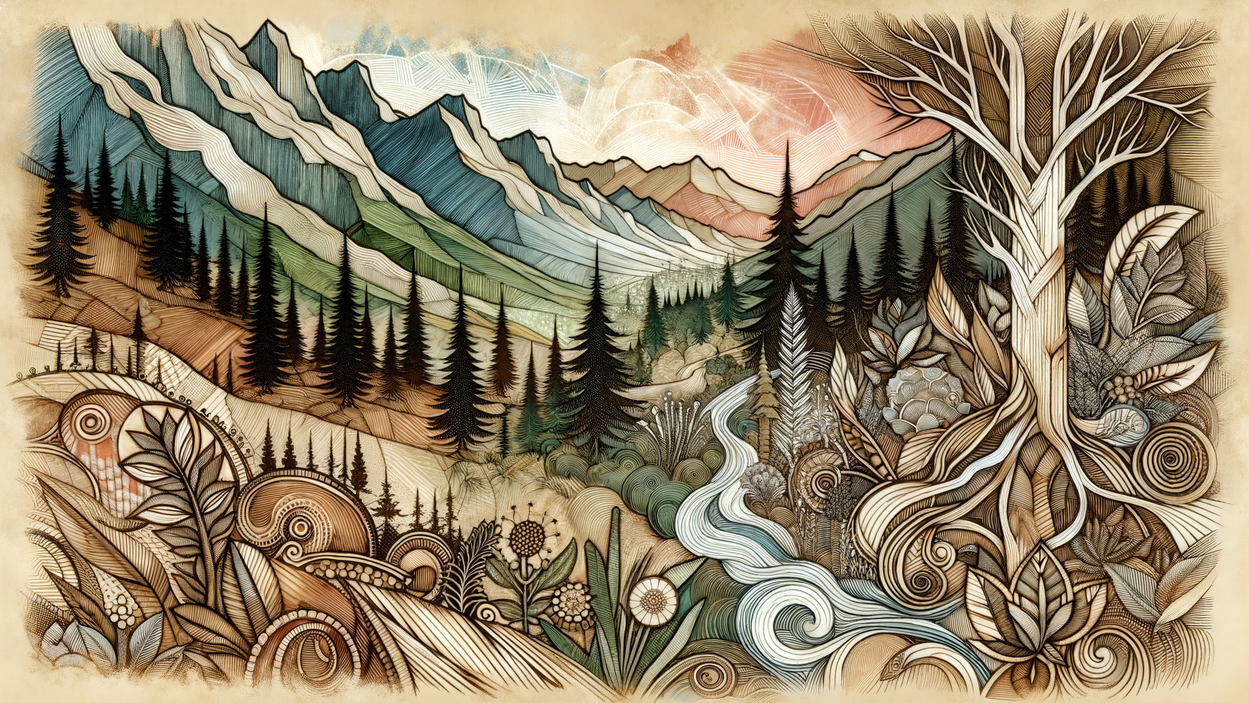 Serene Landscape with Mountains and Winding River