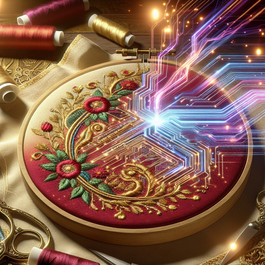 Ornate embroidery hoop with vibrant floral design