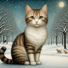 Surreal Winter Landscape with Cat-Eared Girl