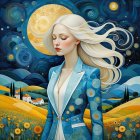 Digital Painting of a Woman with Flowing Hair and Colors