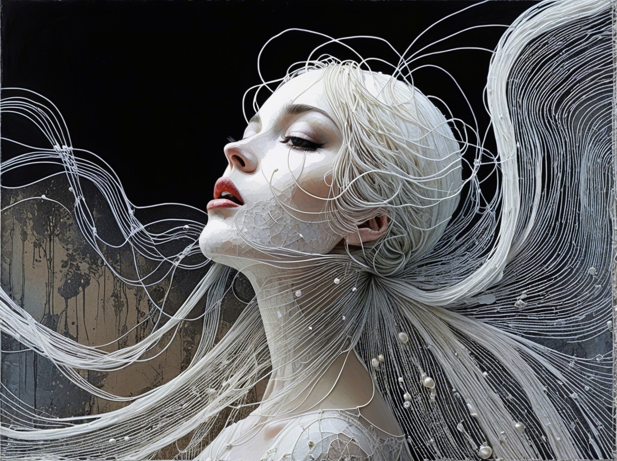 Portrait of a woman with white hair and pearls