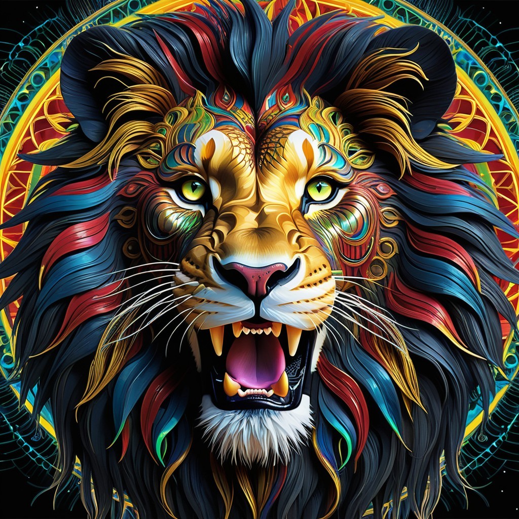 Vibrantly Illustrated Lion's Face with Intricate Patterns