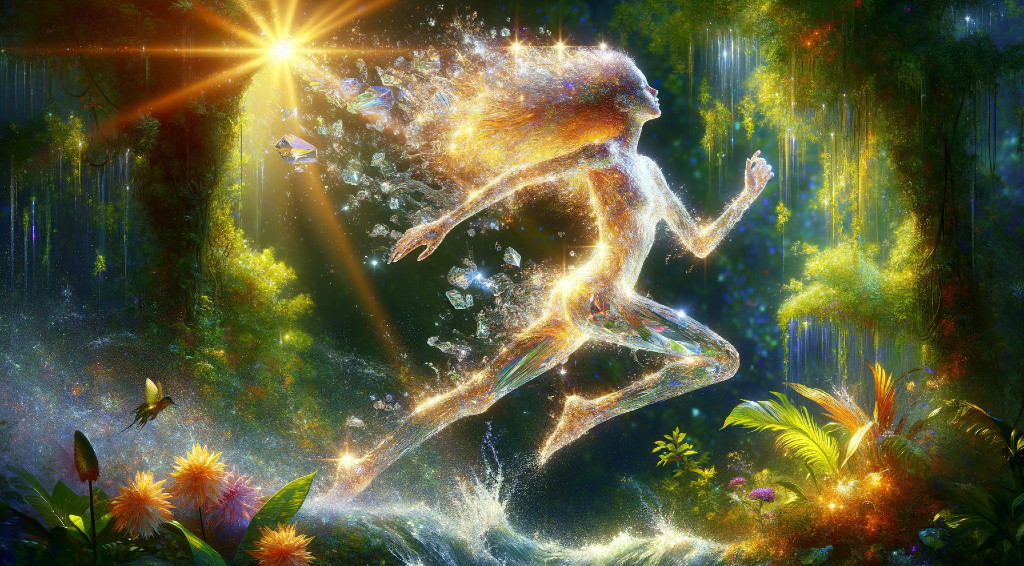 Luminous Figure in Vibrant Enchanted Forest Scene