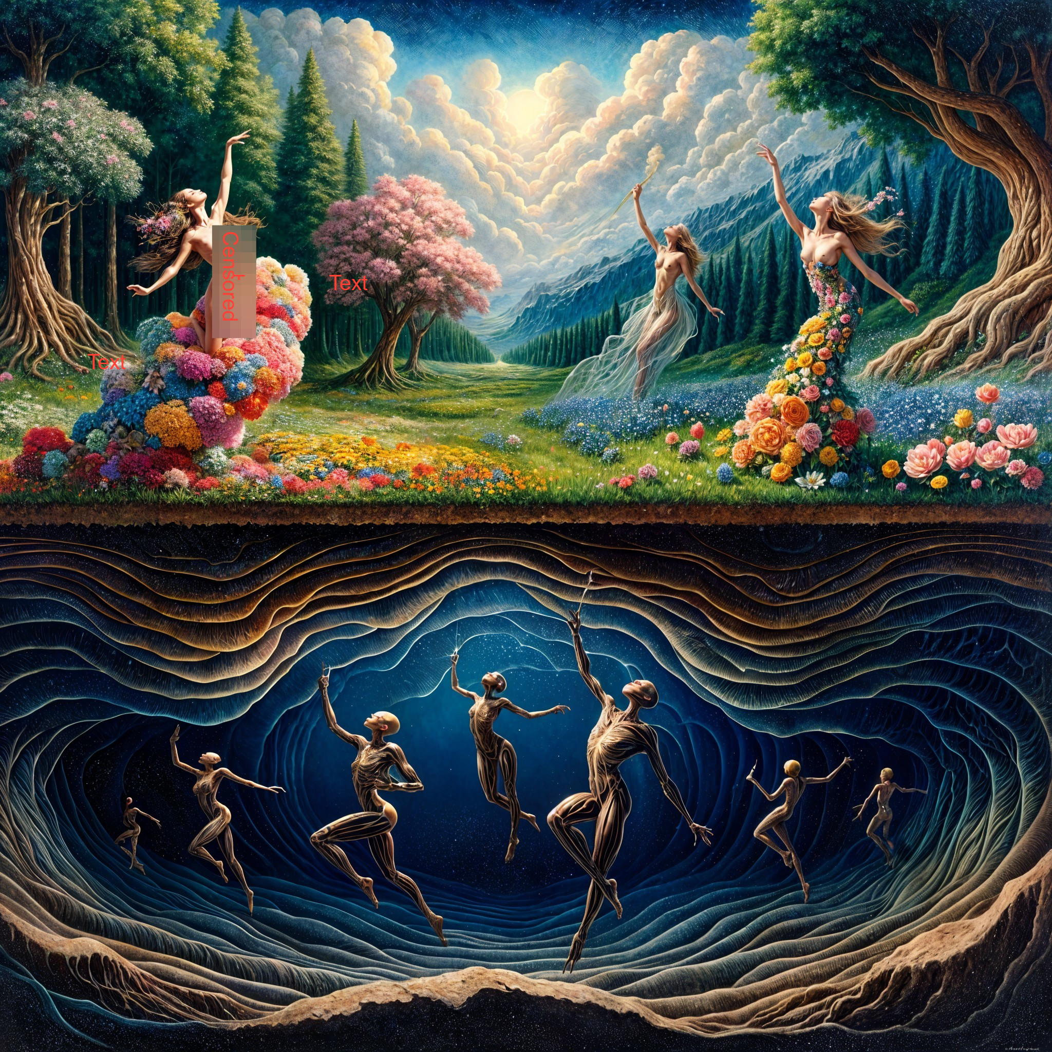 Vibrant Landscape and Ethereal Underground Contrast