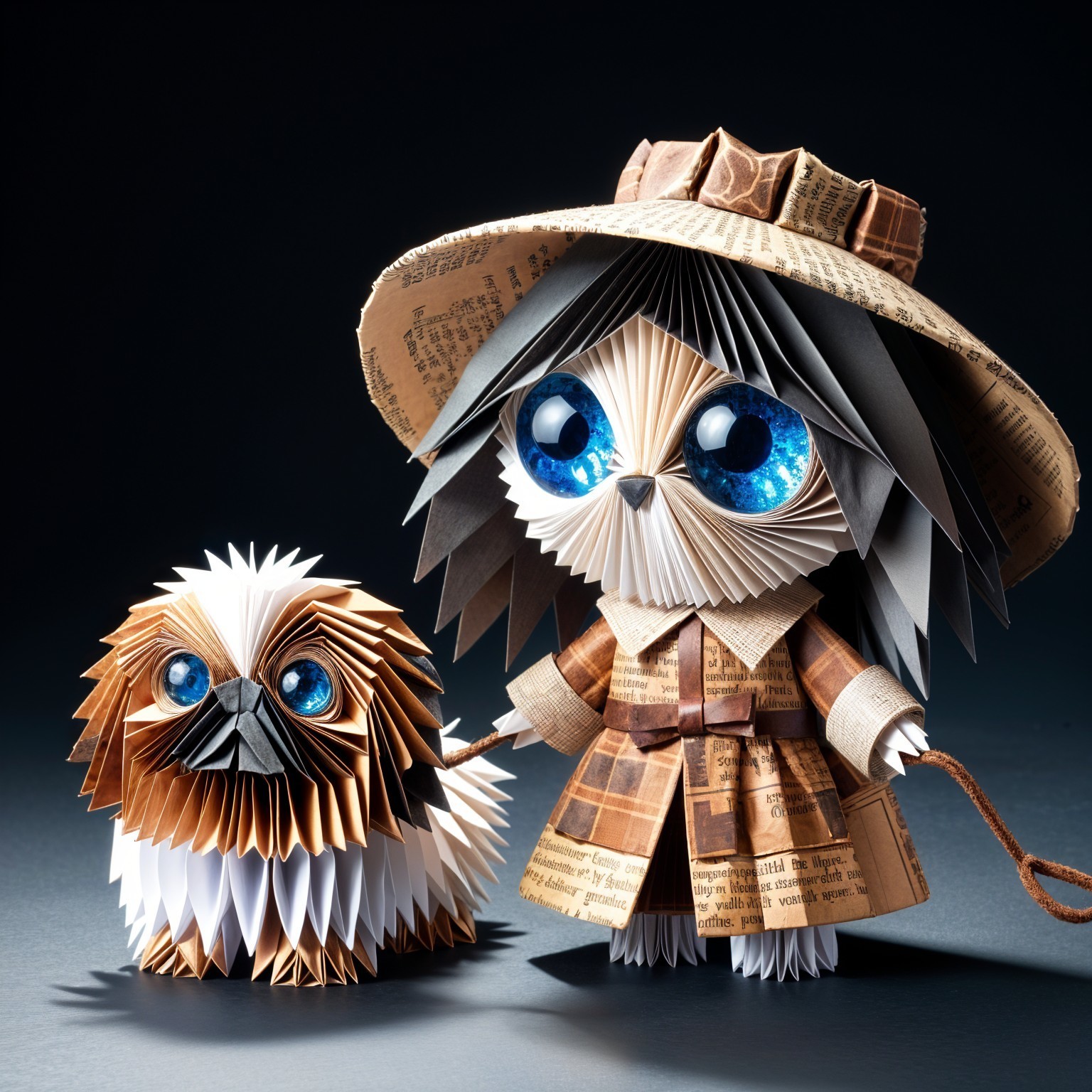 Whimsical Paper Character and Dog in Dark Background