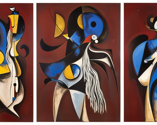 Vertical Abstract Paintings with Maroon Backgrounds