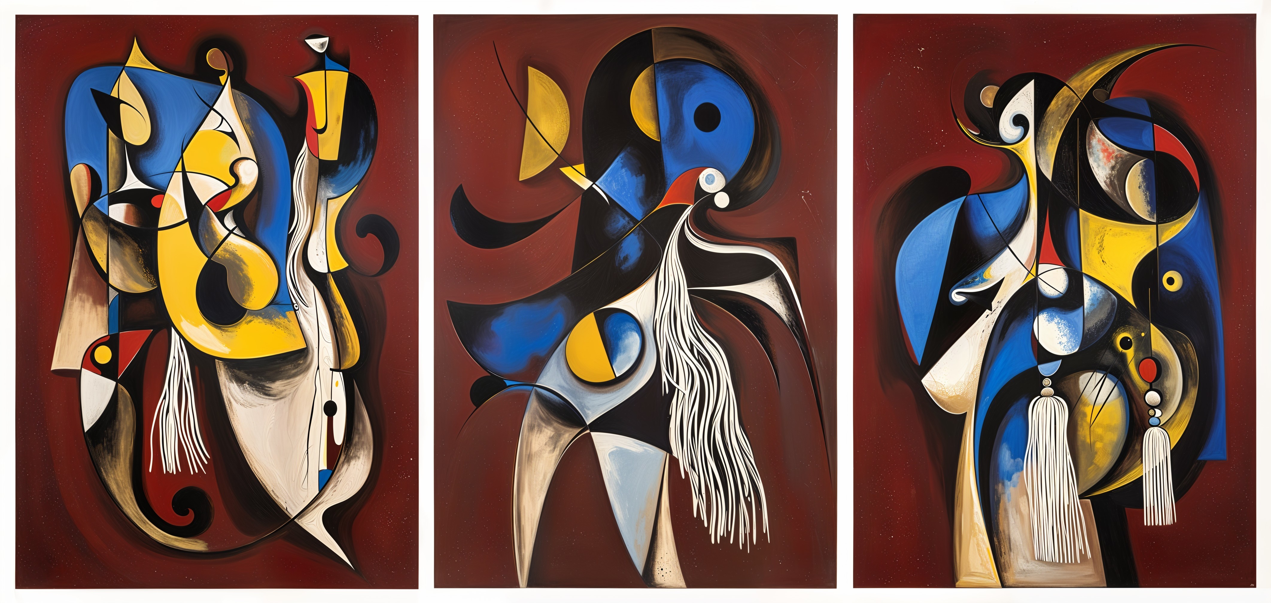 Vertical Abstract Paintings with Maroon Backgrounds