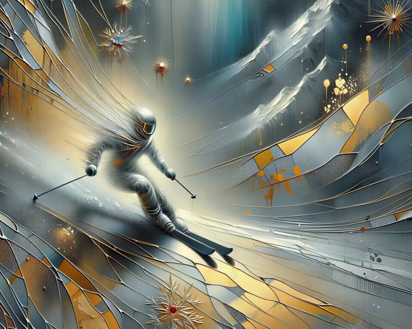 Abstract Digital Painting of Skier in Futuristic Landscape